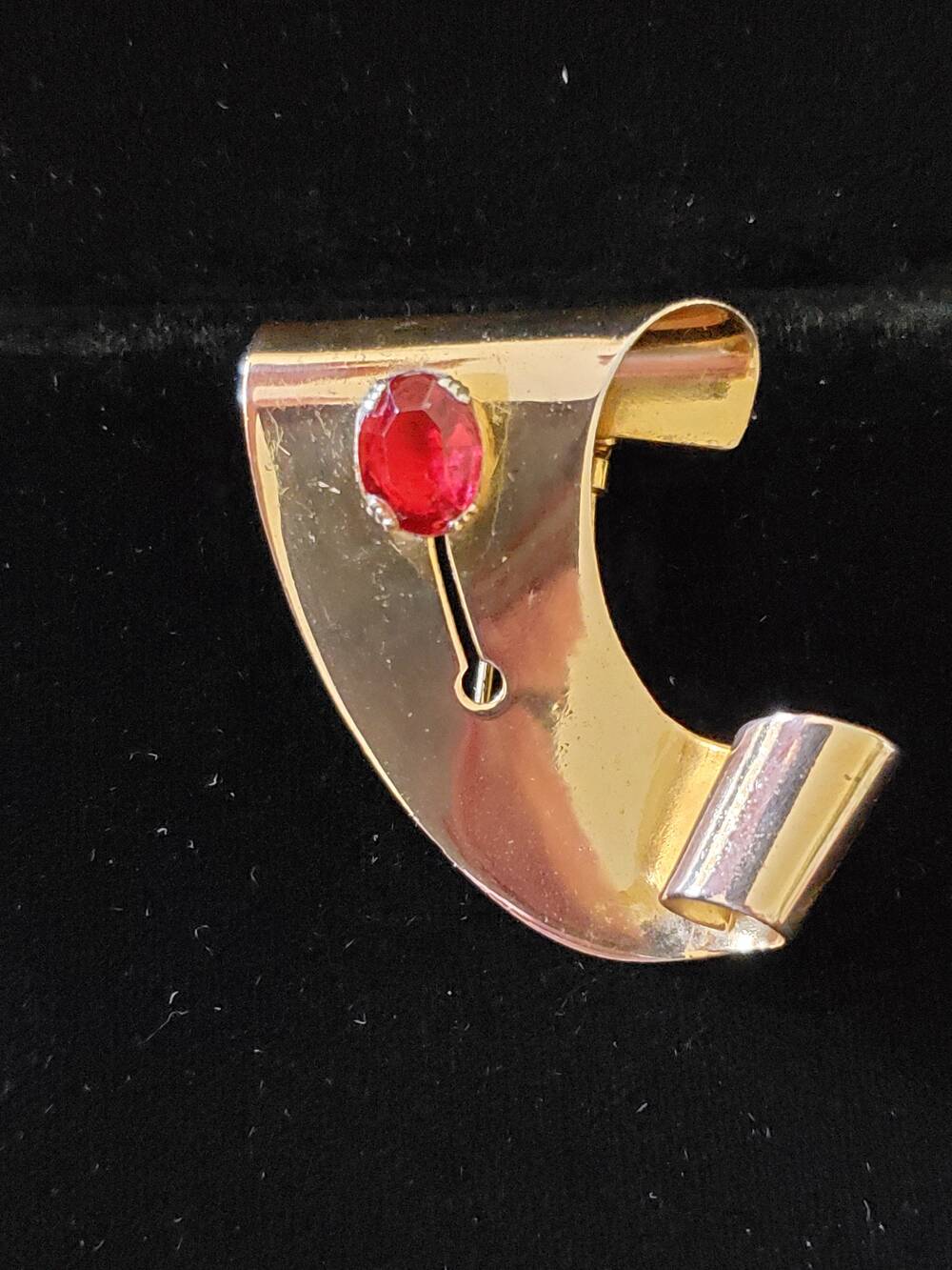 Vintage Art Deco Hector Aguilar Sterling Vermeil Dress Clip: Red Glass, Mexico